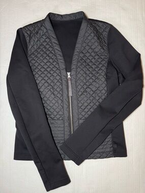 Lululemon Quilted Jacket Women 4 Black Full Zip Mixed Media Bomber Pockets